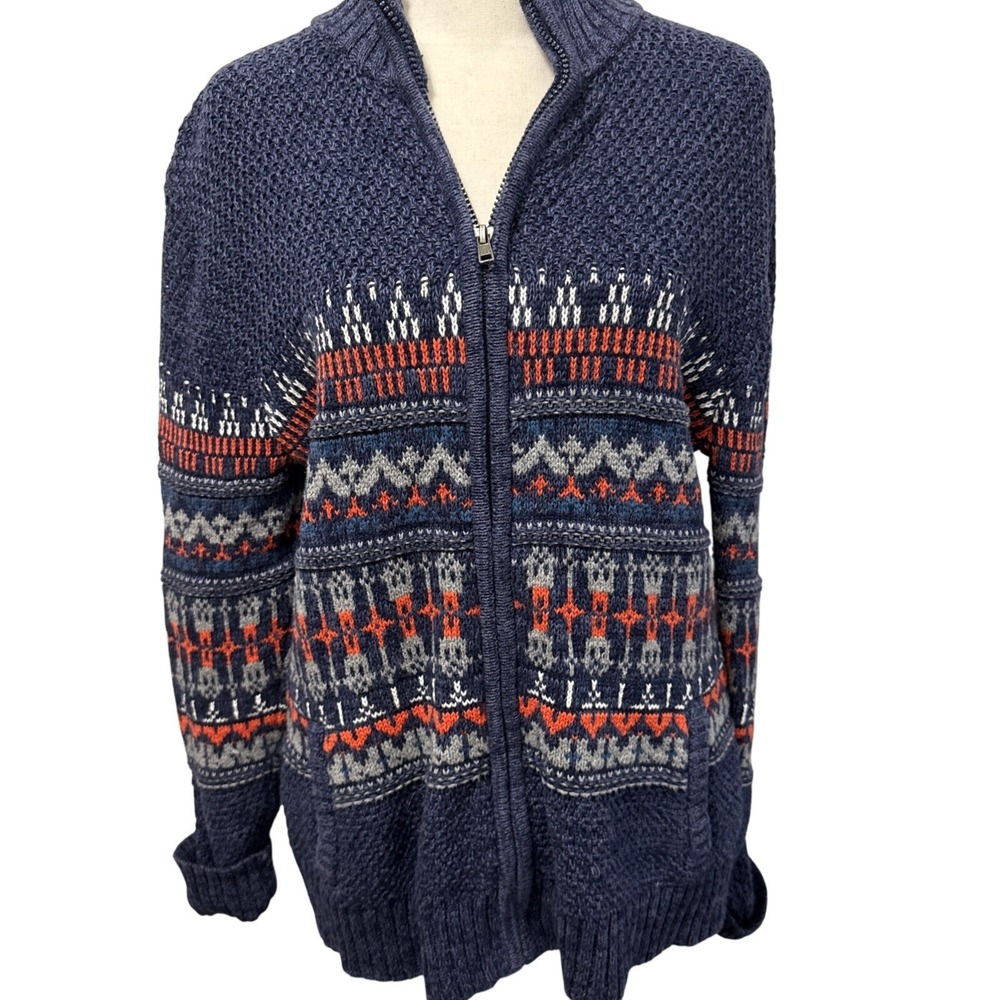 Vintage Full Zip Navy Aztec Women's Sweater XL